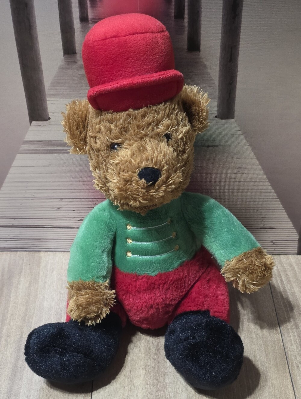 Arthur Aurora World Plush Bear Toy in Green and Red with Red Hat - Kids Toy